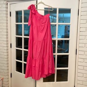 Pink One Shoulder Bow Detail Ruffle Maxi Dress NWOT. Loose Fit